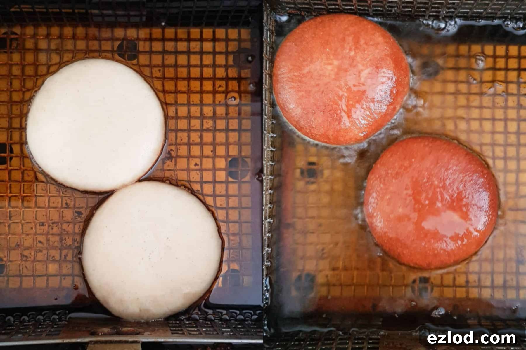Step 8, a two image collage of frying the doughnuts.