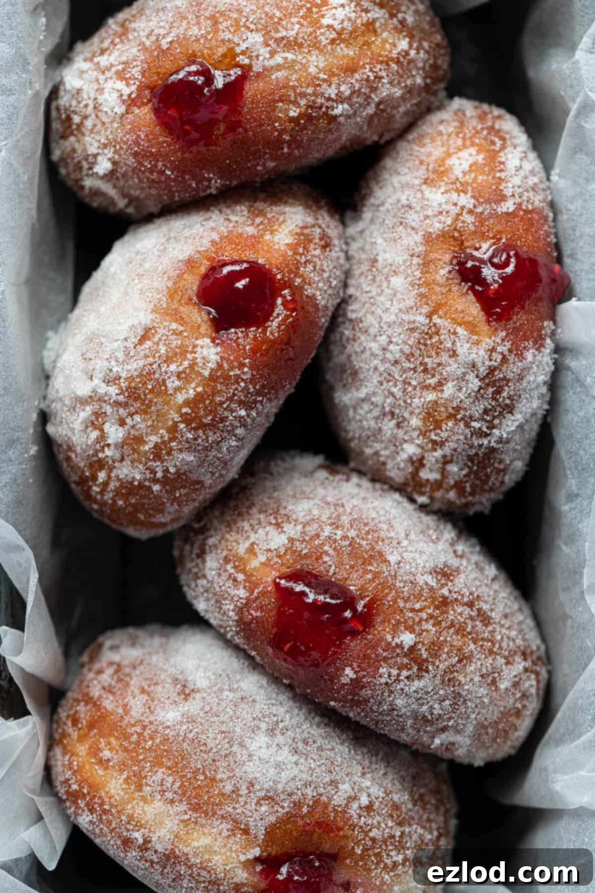 Close up of vegan jam doughnuts.