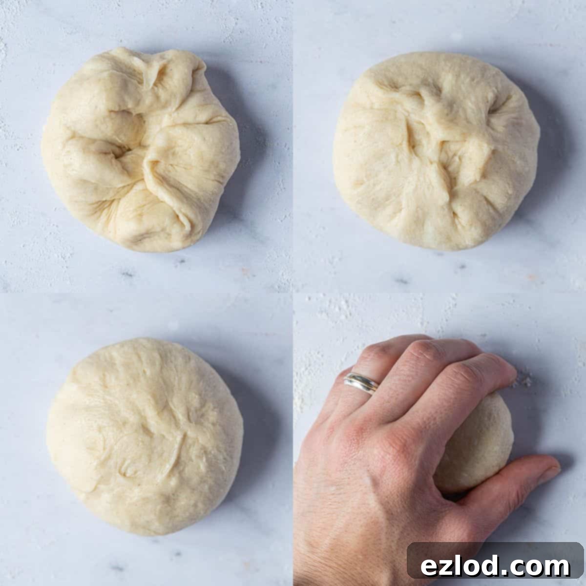 Step 5, a four image collage of shaping the dough into balls.