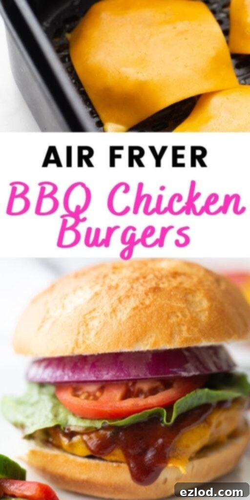 BBQ Chicken Burgers Air Fryer and Grill 8 Photo Collage with text overlay Air Fryer BBQ Chicken Burgers