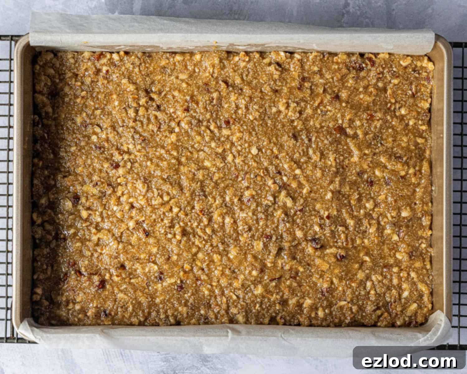 Step 7, the unbaked nut caramel layer.