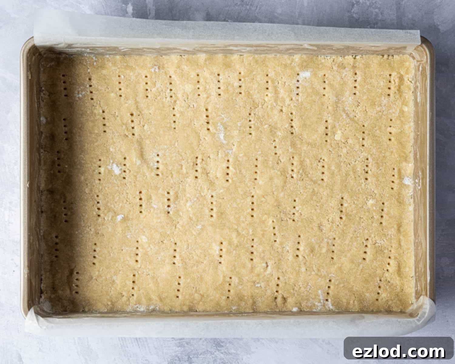 Step 3, the unbaked shortbread base.