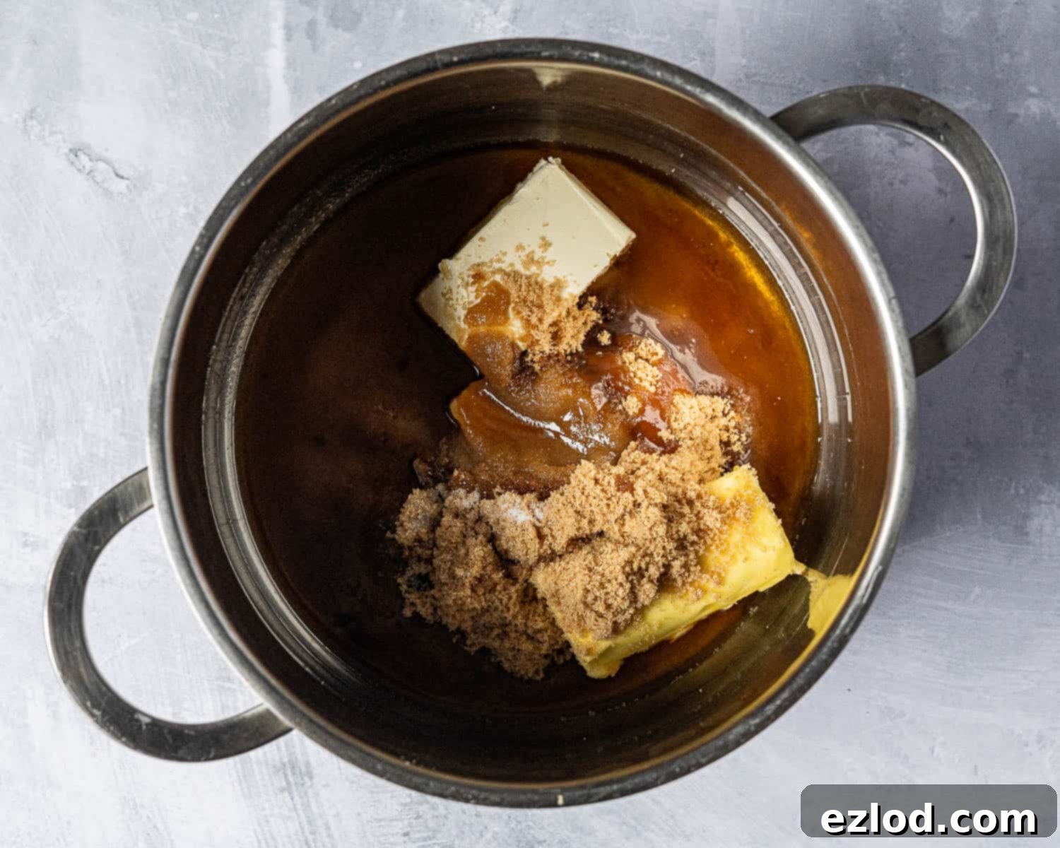 Step 5, the butter, sugar and rum in a pan.
