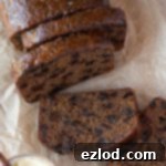 Close up of sliced malt loaf.