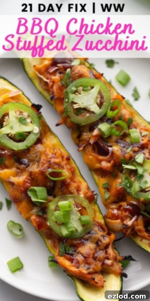 Photo Collage with text overlay BBQ Chicken Stuffed Zucchini 
