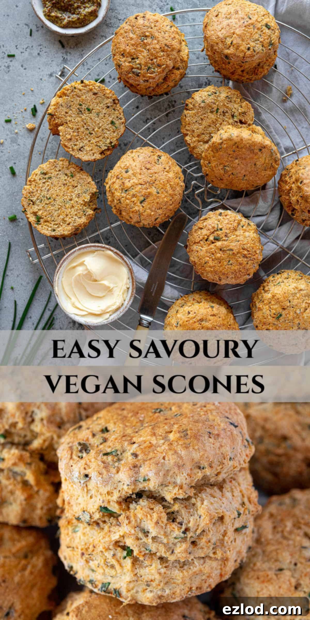 Pinterest collage image featuring savoury vegan scones for social media sharing and easy saving.