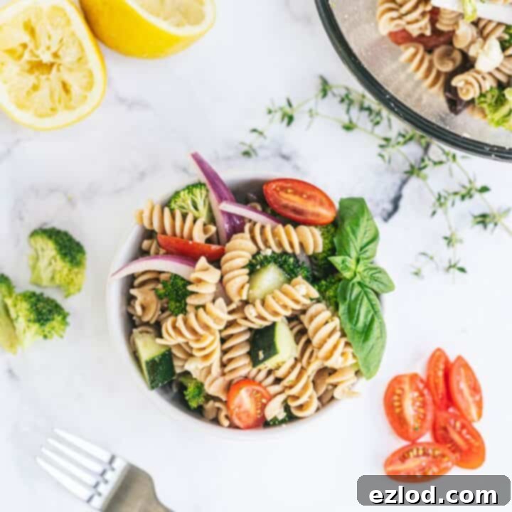 Colorful Greek Pasta Salad with fresh vegetables