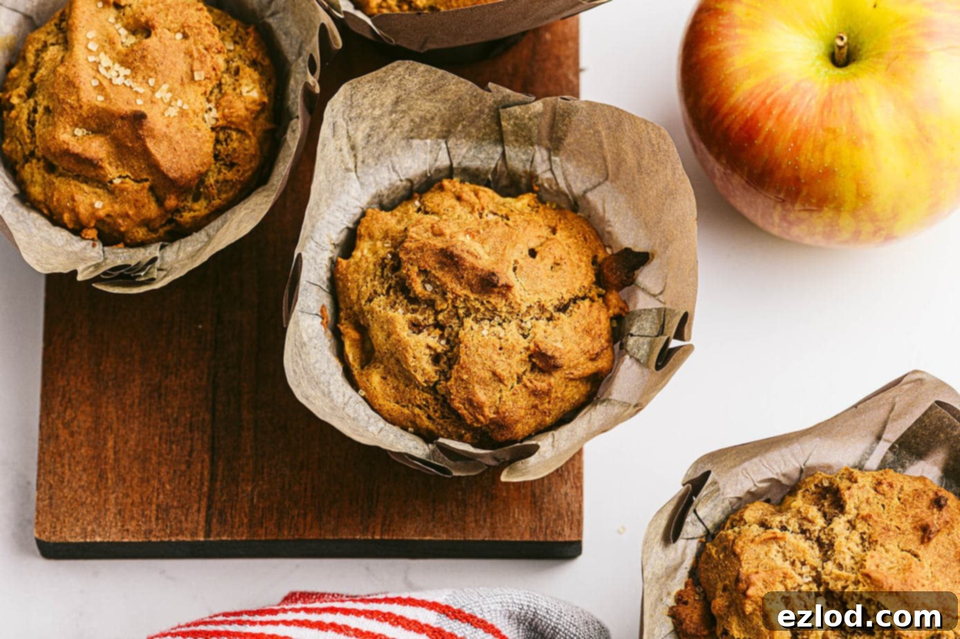 Close up overhead photo of Healthy Apple Muffins - ready to be eaten