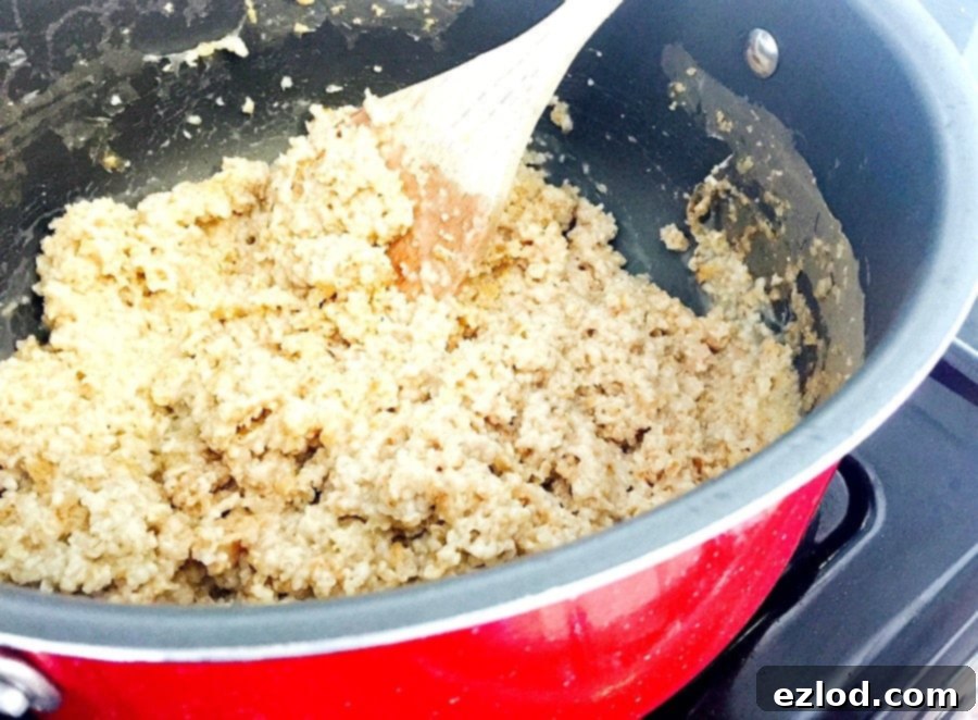 Cooked steel cut oats ready for portioning