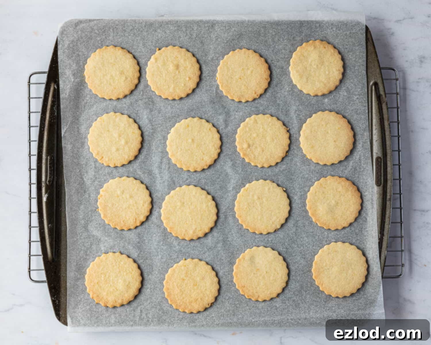 Step 6, the baked cookies on a baking sheet.