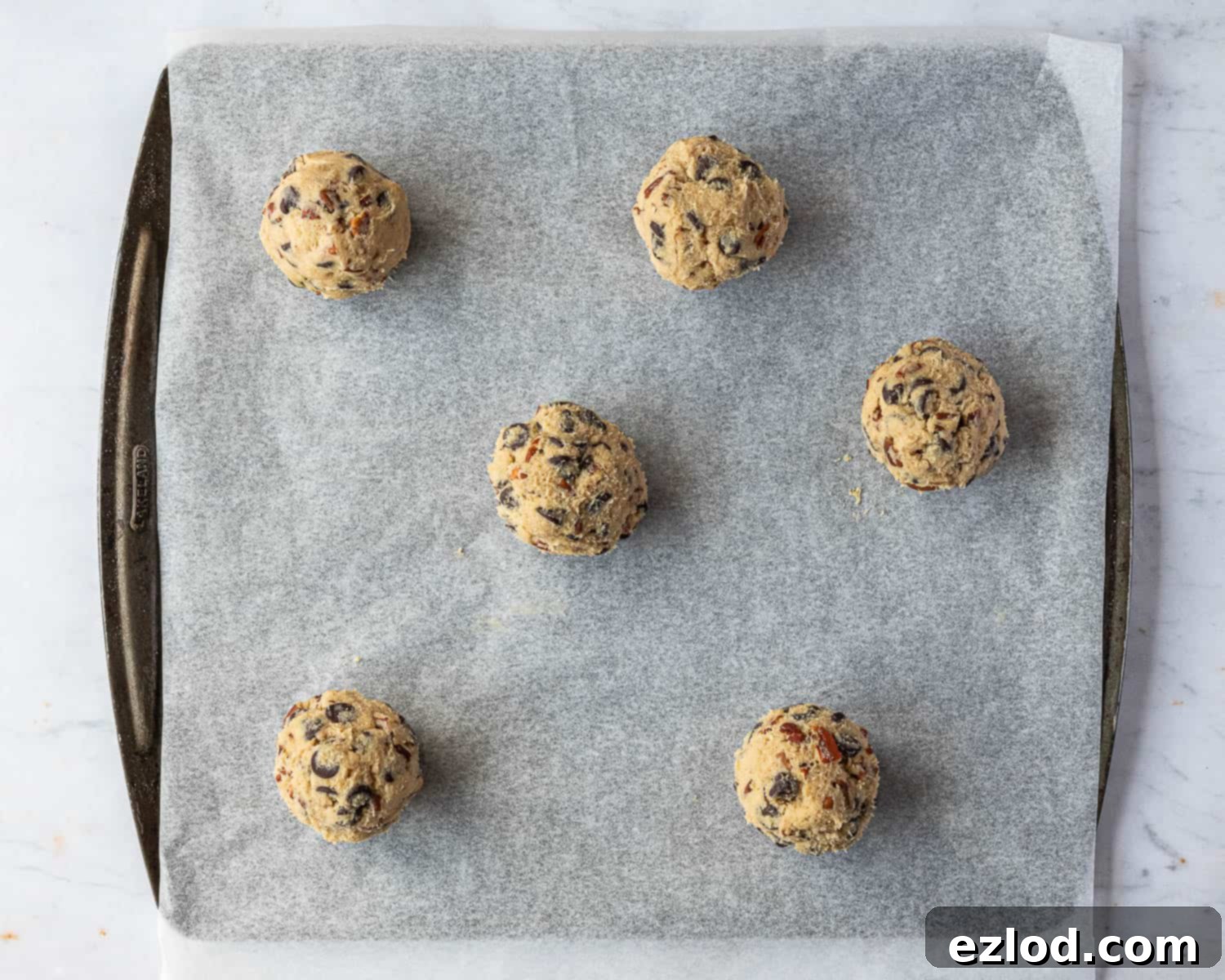 Step 4: Uniformly portioned cookie dough balls, ready to be frozen before baking.