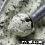 Close up of a scoop of ice cream.