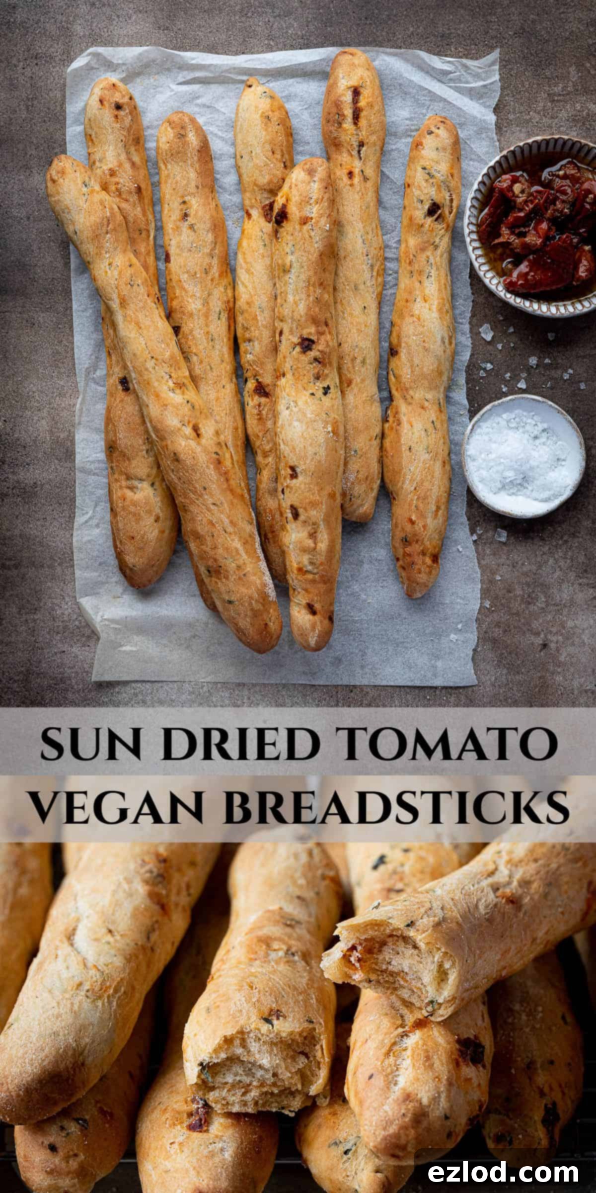 Artisan Sun Dried Tomato Breadsticks 11 Pinterest collage image.