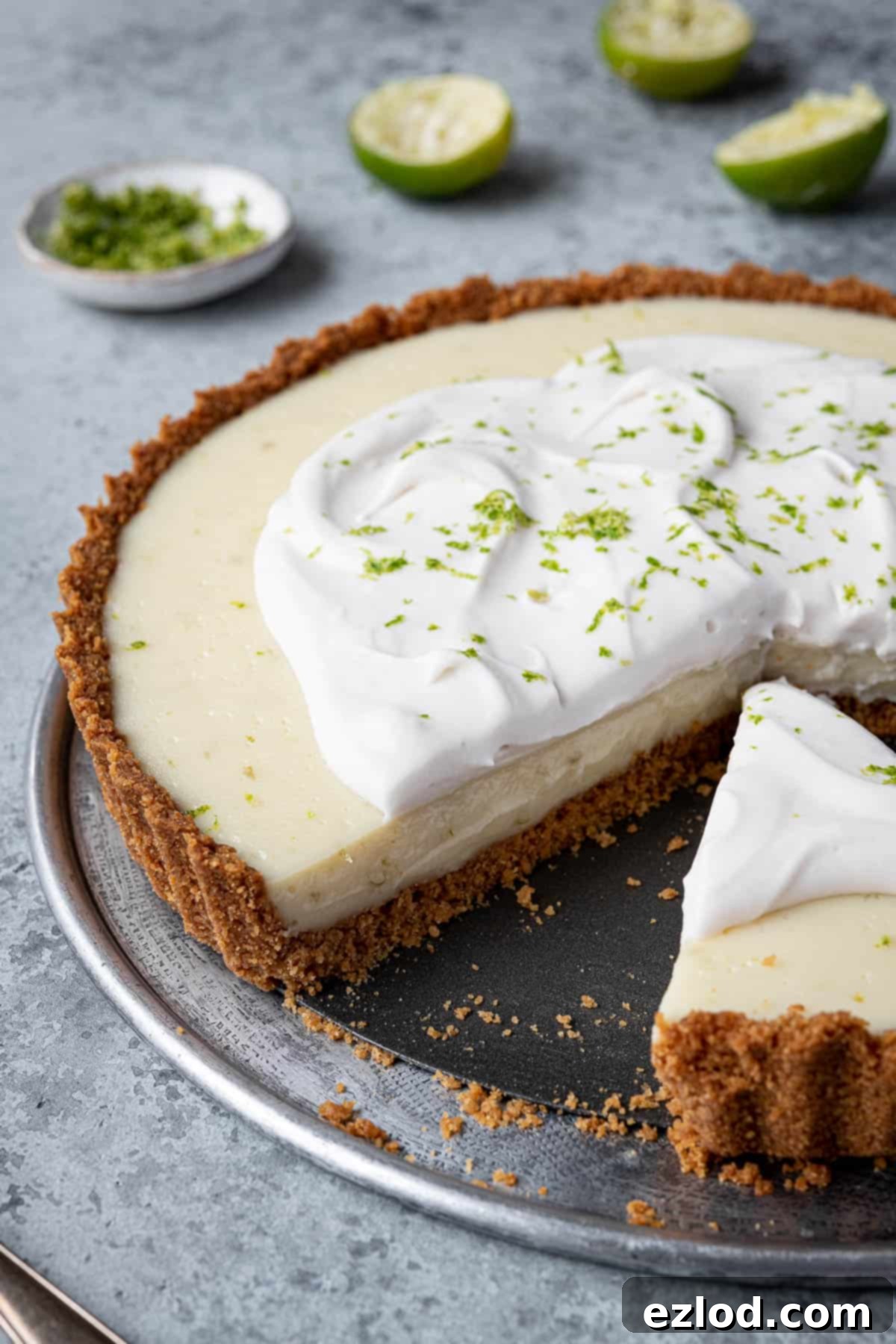 Tangy Vegan Key Lime Pie 12 Close up of the sliced key lime pie.