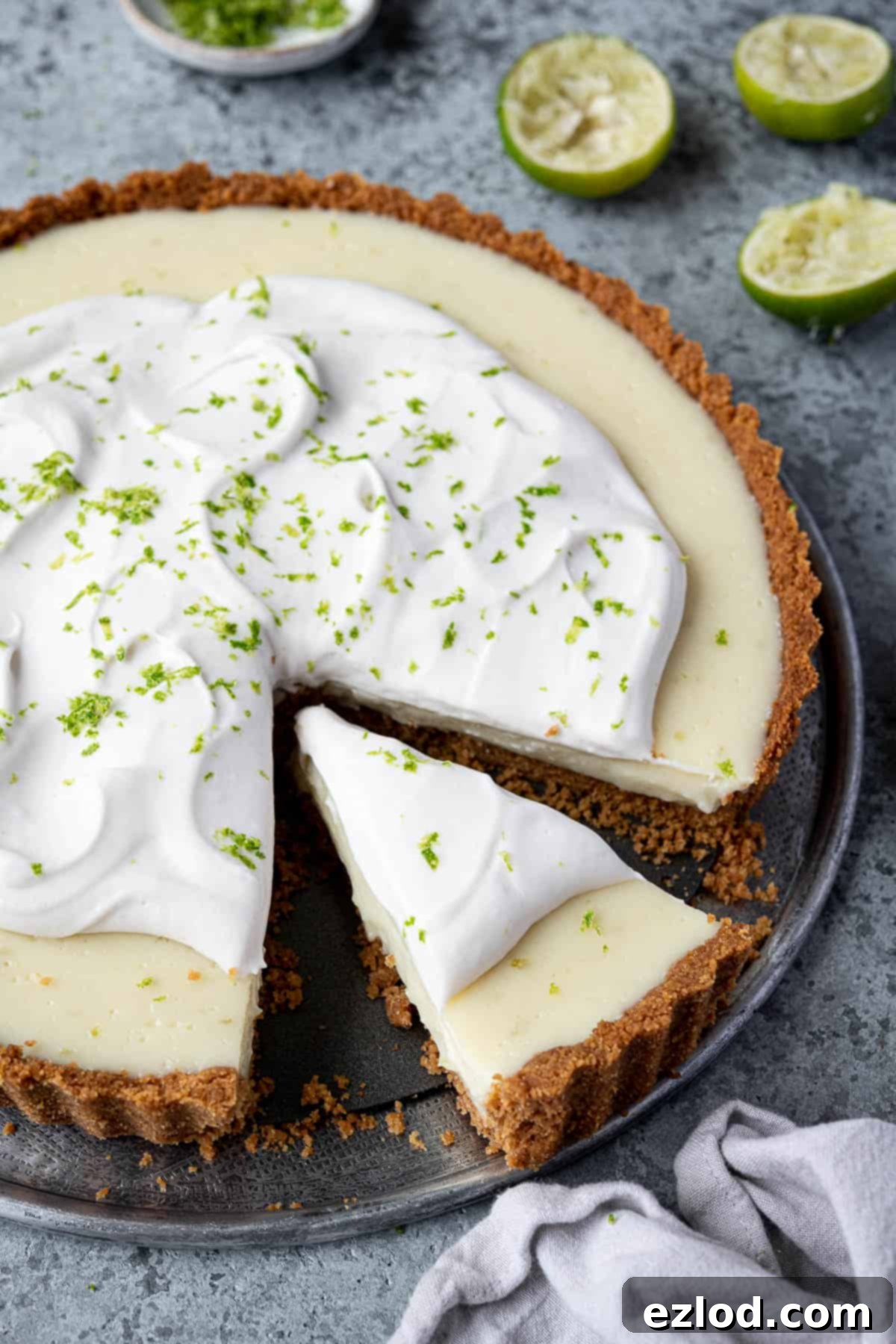 Tangy Vegan Key Lime Pie 3 Sliced vegan key lime pie.