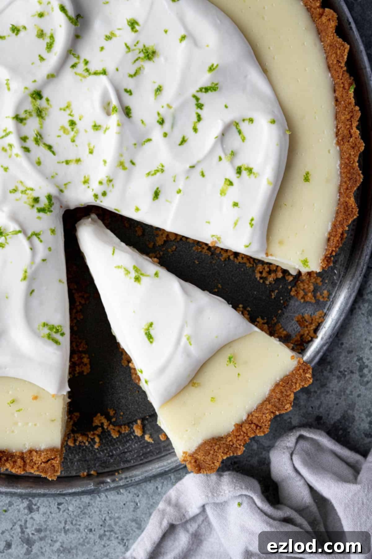 Tangy Vegan Key Lime Pie 4 Close up of a slice of key lime pie.