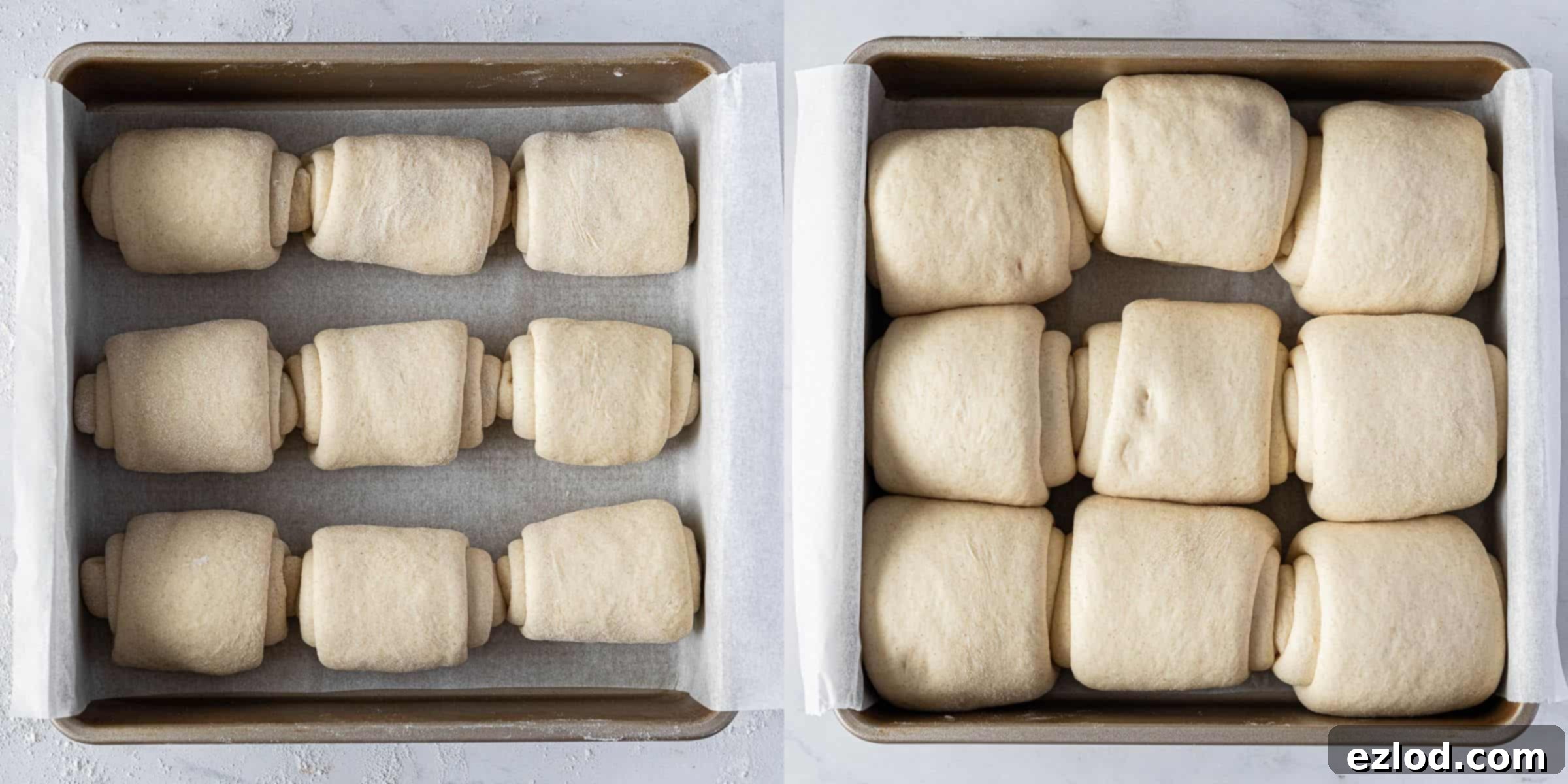 Step 6, the rolls before and after rising.