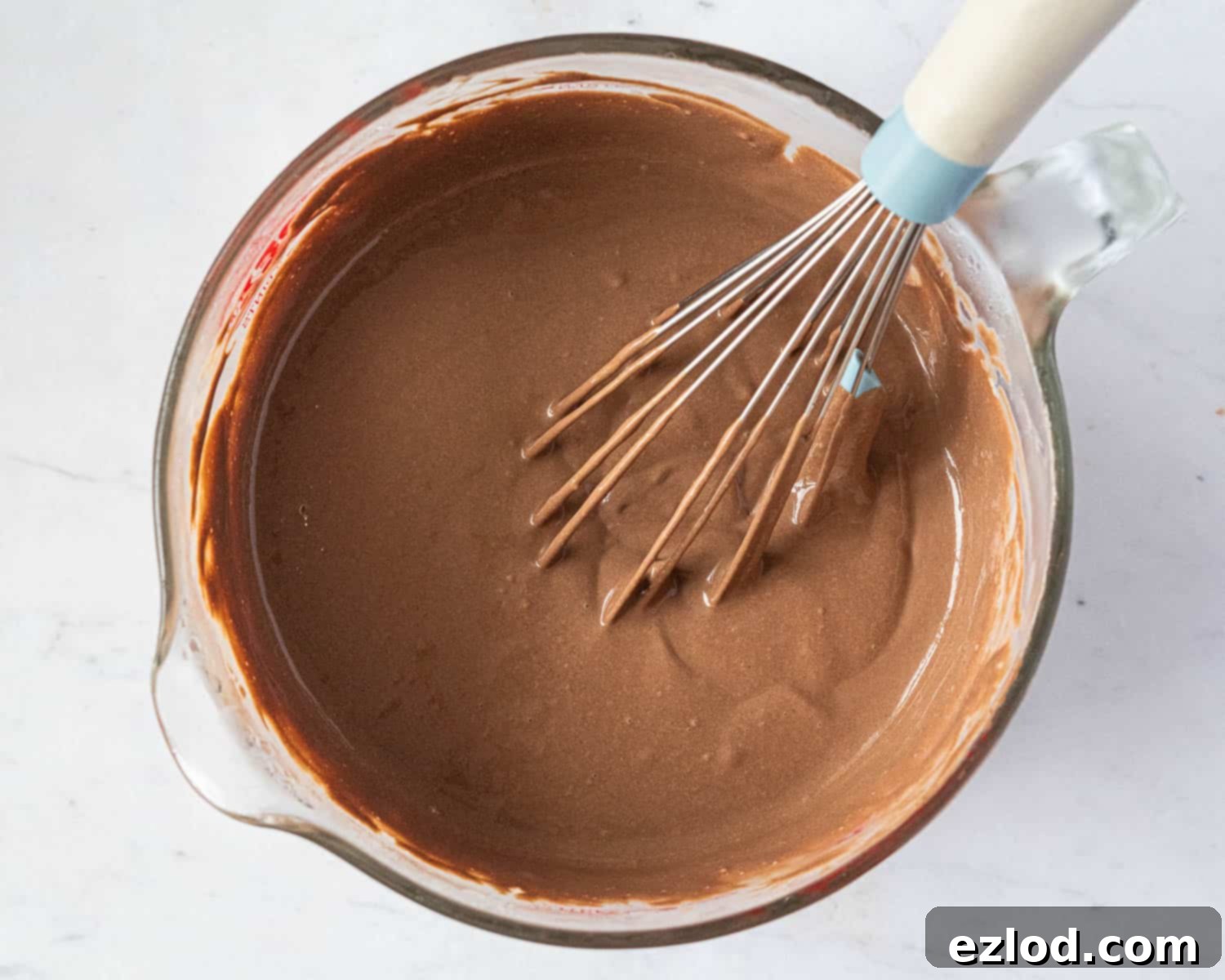 Step 3, the smooth, dark chocolate ice cream mixture in a bowl, before it goes into the ice cream maker for churning.