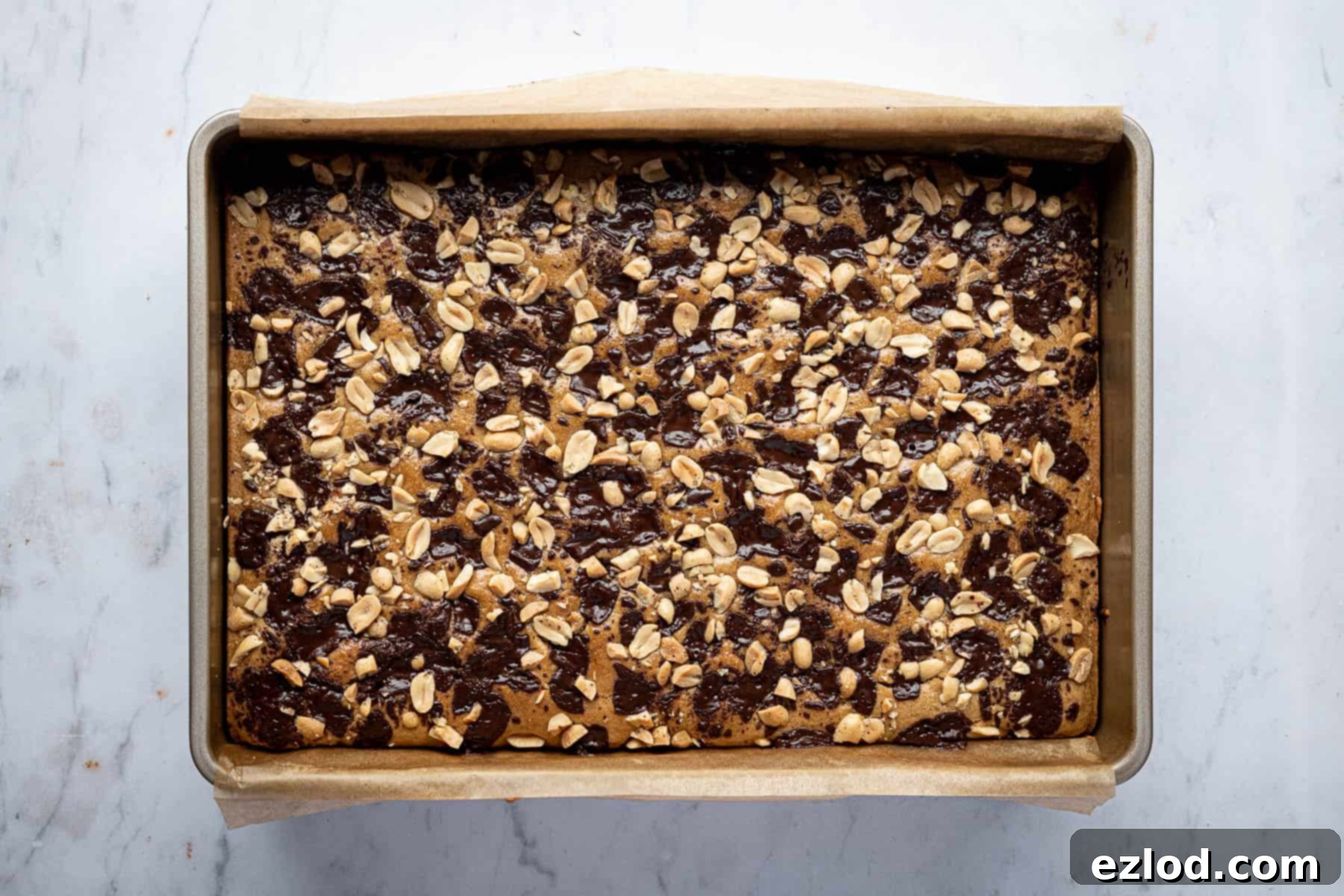 Step 5: The golden-brown, freshly baked vegan peanut butter cake, firm and ready for cooling.