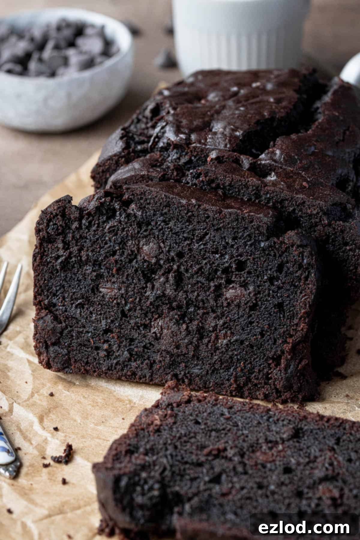Close up of the sliced cake.