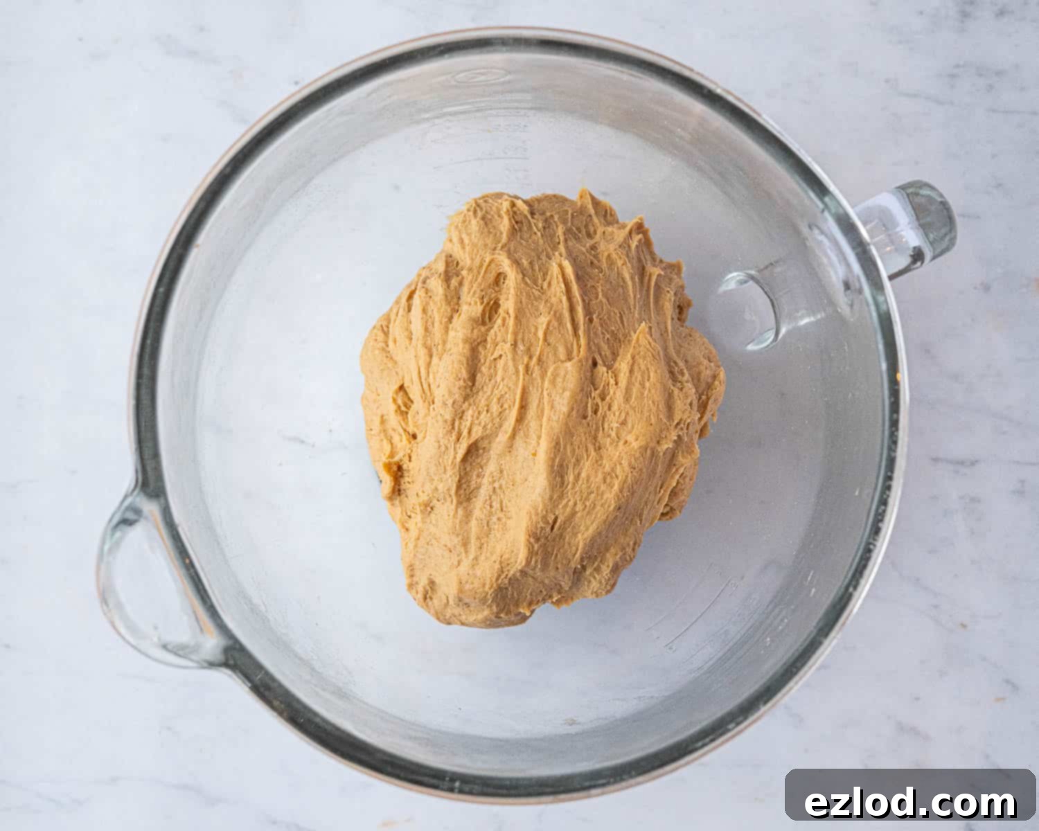The shaggy dough forming in a stand mixer bowl after initial mixing of dry and wet ingredients.