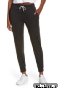 Woman wearing comfortable Vuori Performance Joggers