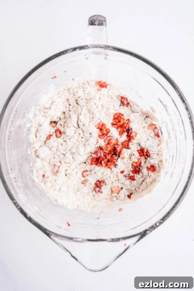 Overhead shot of dry ingredients for healthy orange cranberry muffins