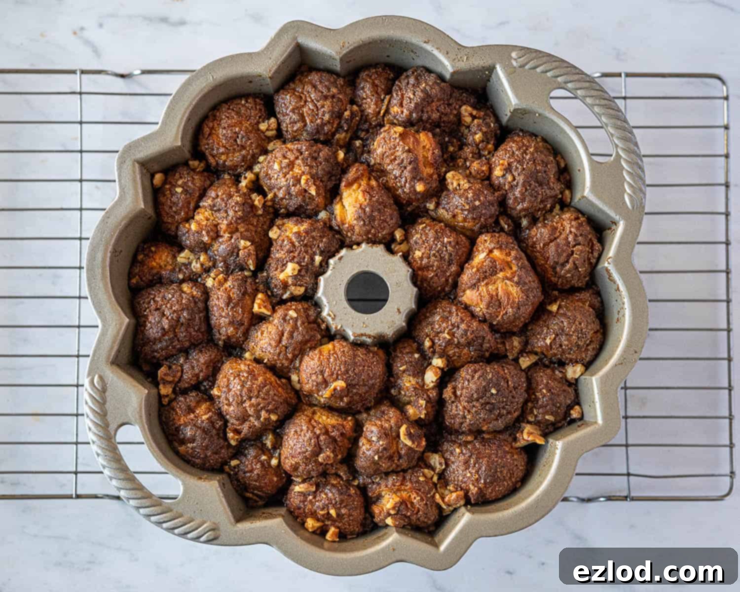 Step 10, the baked vegan banana monkey bread, golden and inviting.