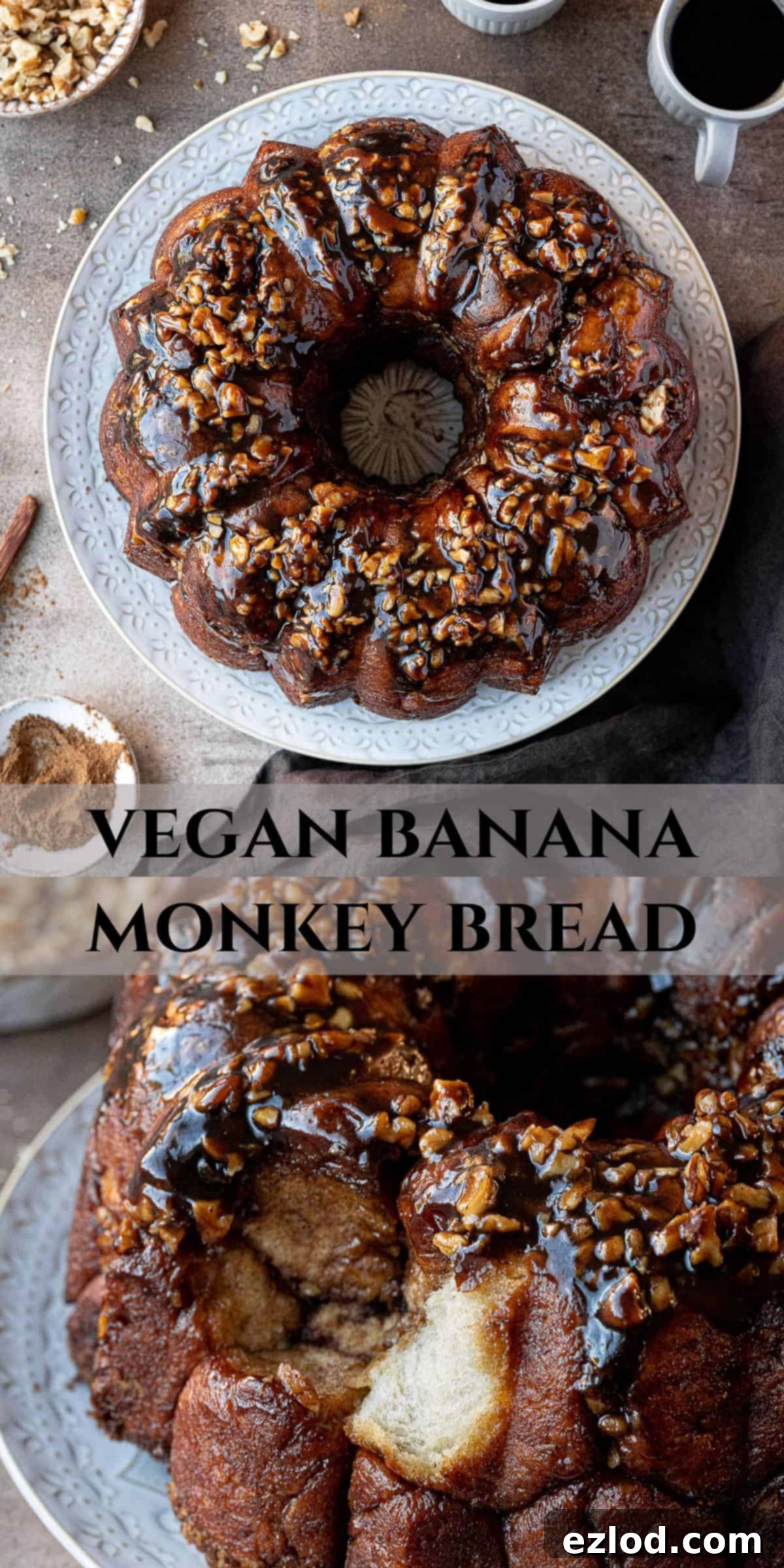 Pinterest collage image for Vegan Banana Monkey Bread recipe.