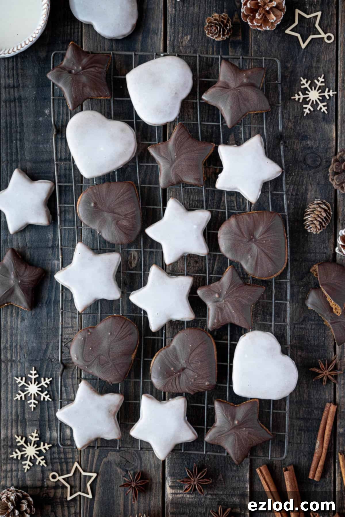 Vegan lebkuchen cooling on a wire rack after baking, ready for glazing.