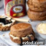A vegan treacle scone filled with butter and treacle.