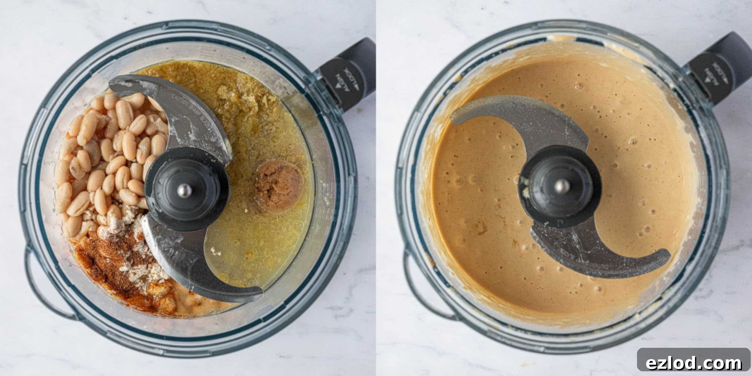 Step 1, a two image collage of blending the wet ingredients.