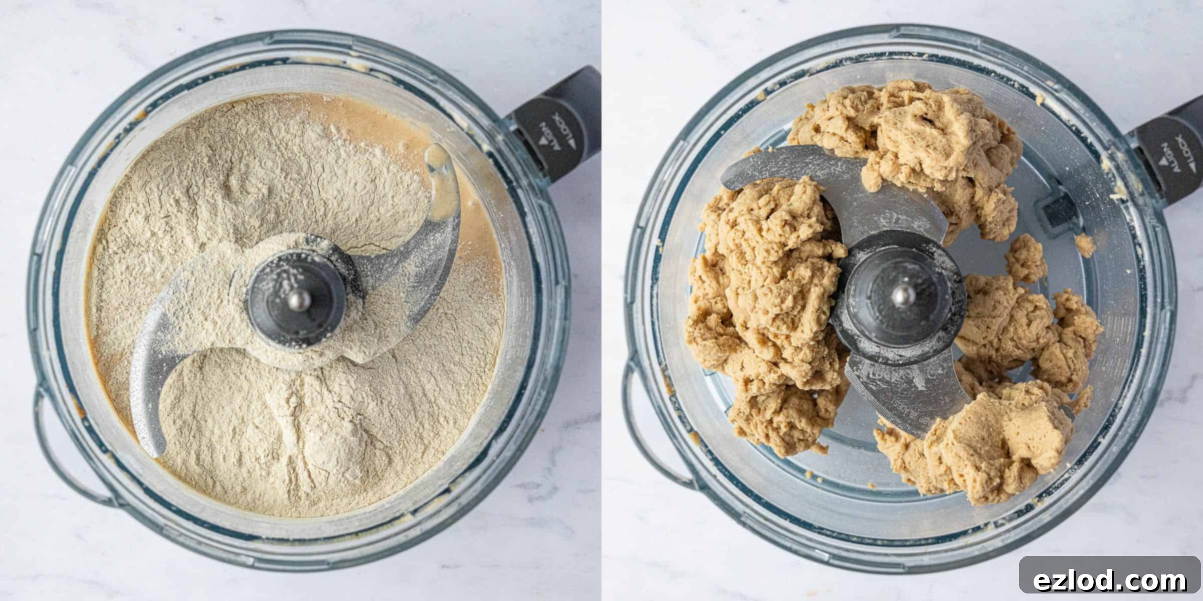 Step 2, a two image collage of adding the vital wheat gluten.