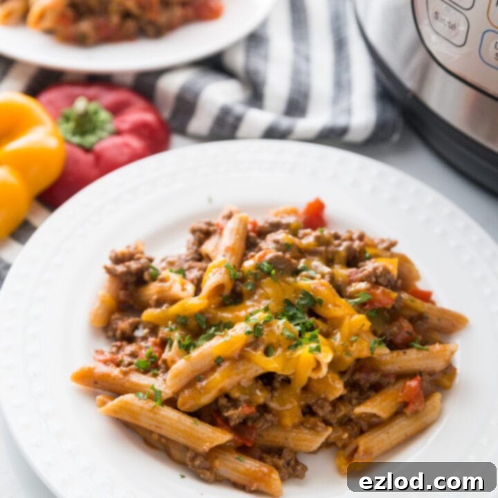 Hearty Instant Pot Enchilada Pasta, a quick and cheesy dinner solution.