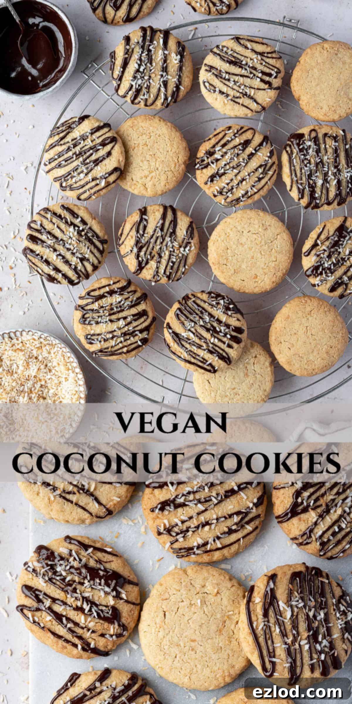 Pinterest collage image of vegan coconut cookies.