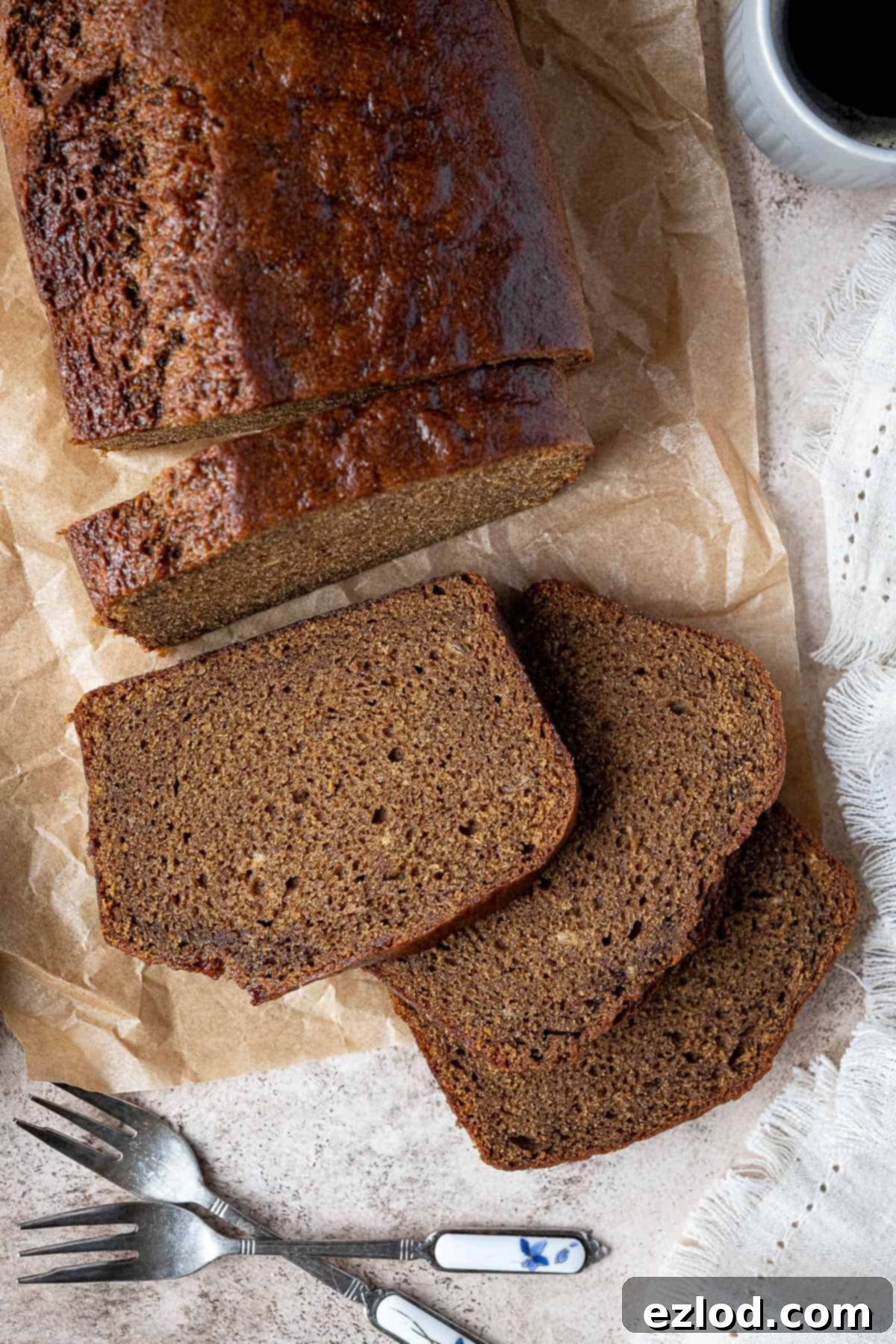 Slices of ginger banana bread.