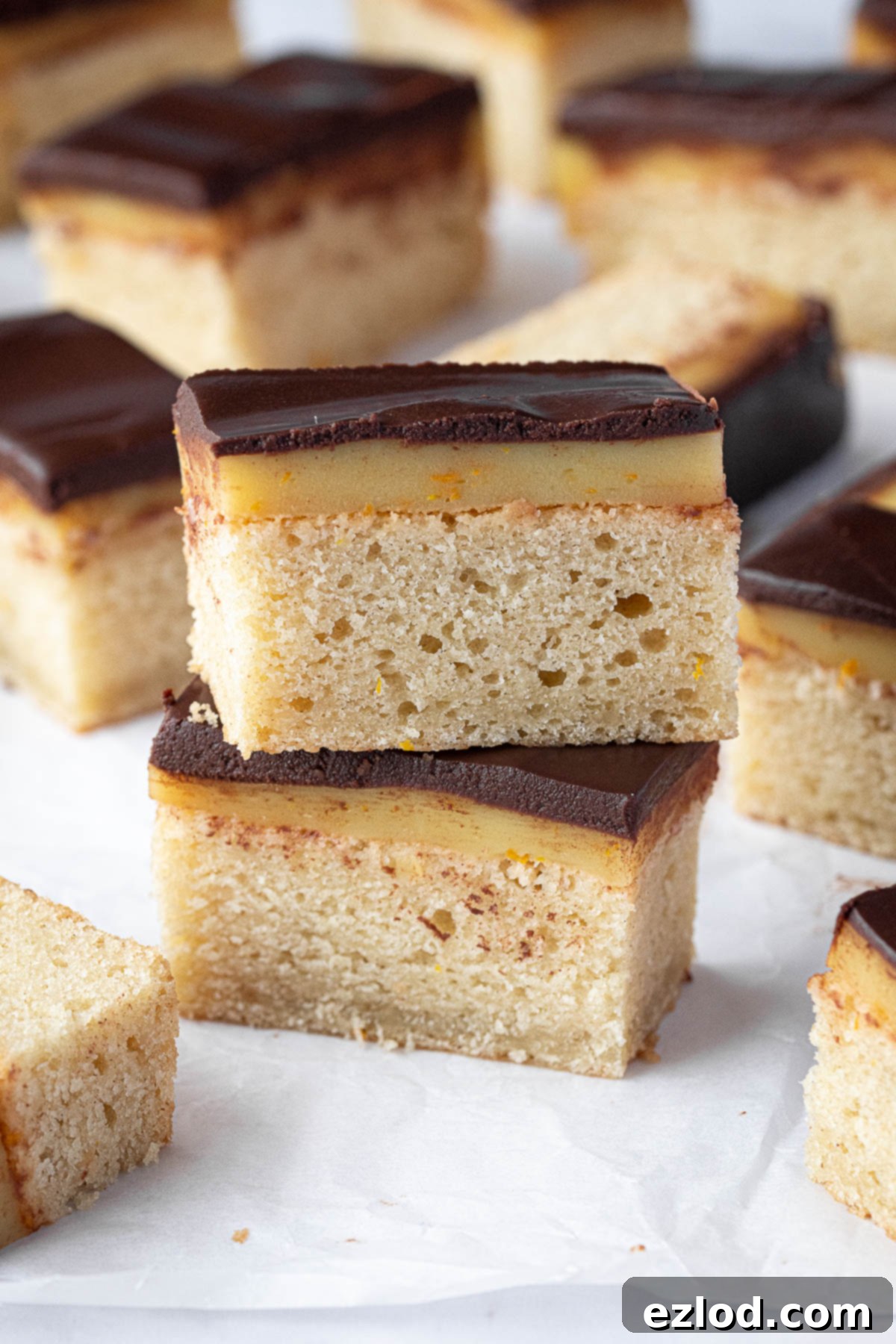 Two jaffa cake bars stacked on top of each other.