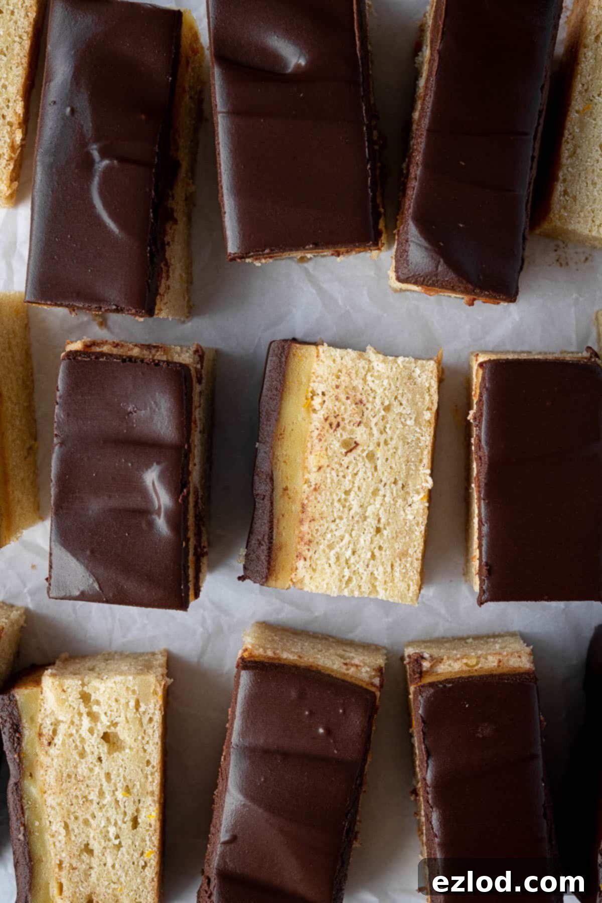 Close up of vegan jaffa cake bars.