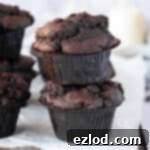 A stack of two vegan double chocolate muffins.