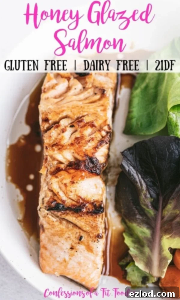 titled photo (and shown): Honey Glazed Salmon - gluten free | dairy free | 21 DF | Confessions of a Fit Foodie