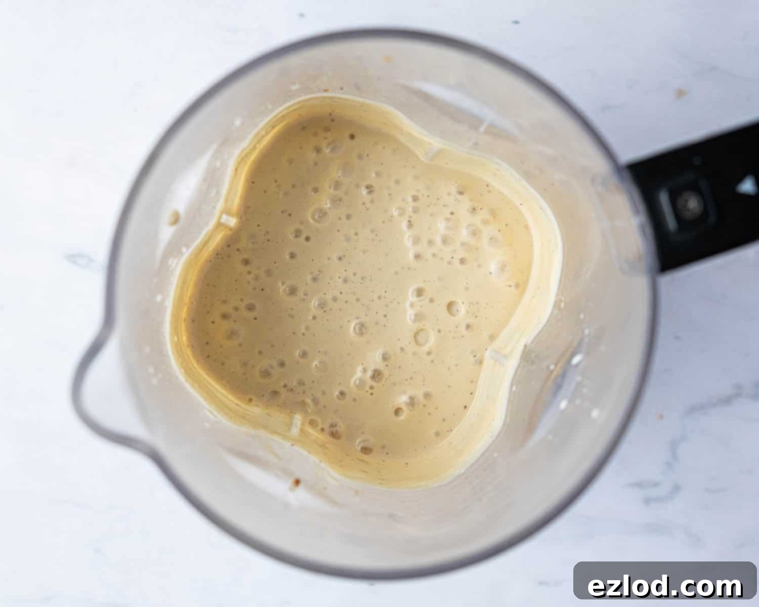 Step 8: The smooth and creamy vegan quiche filling, perfectly blended and ready for assembly.