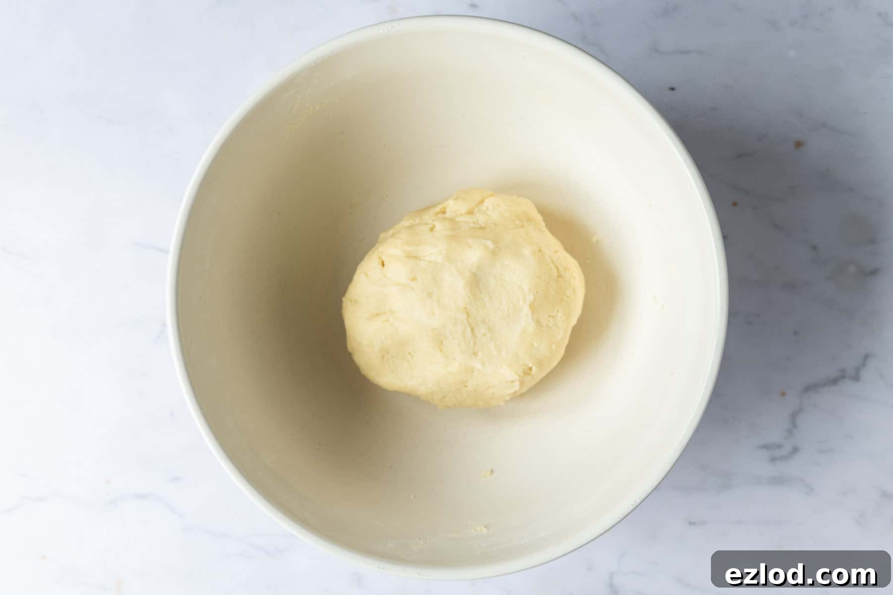 Step 2: The prepared vegan pastry dough, shaped into a smooth ball, ready for chilling.
