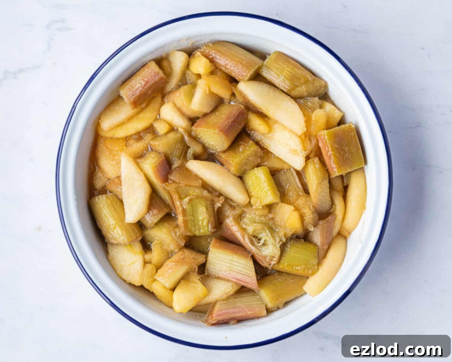 Step 1, the cooked fruit in a baking dish.