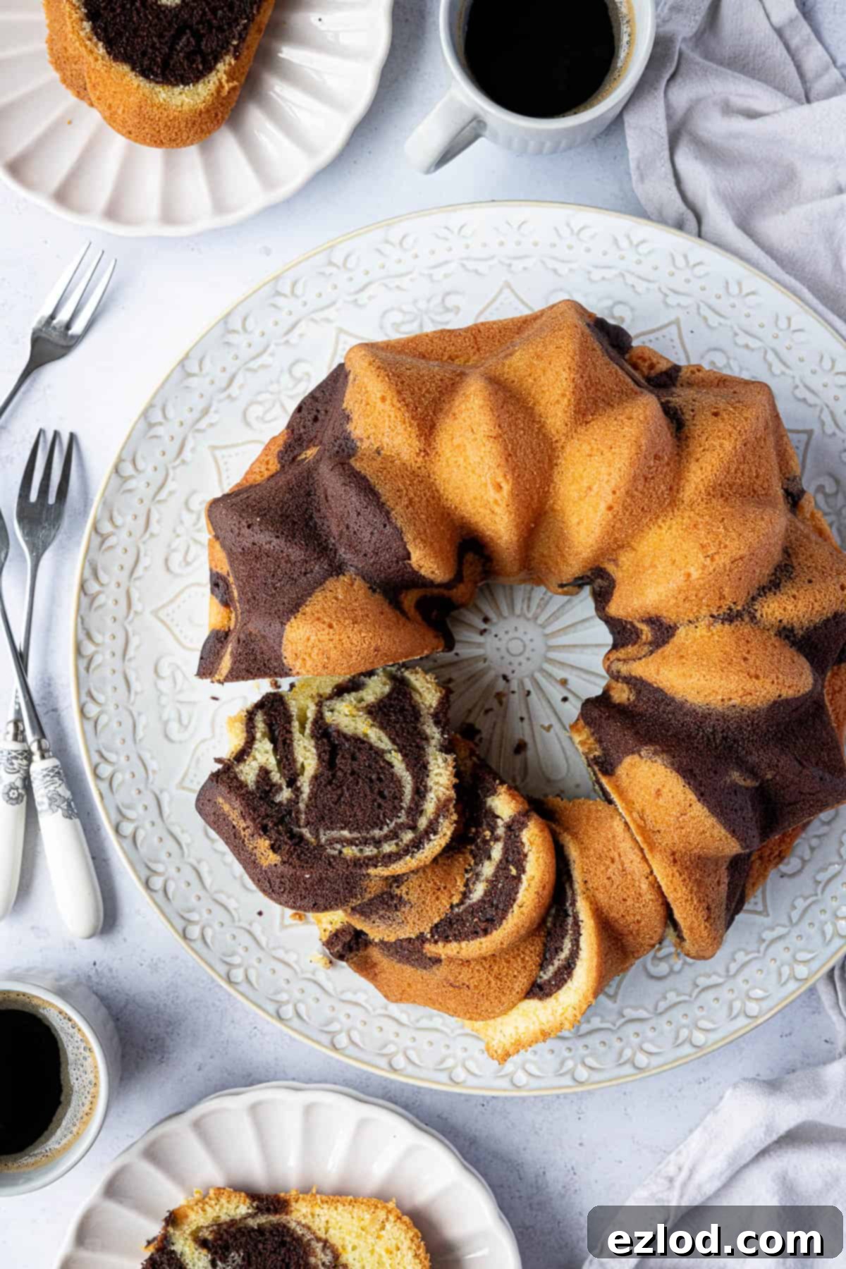 The sliced cake on a plate.