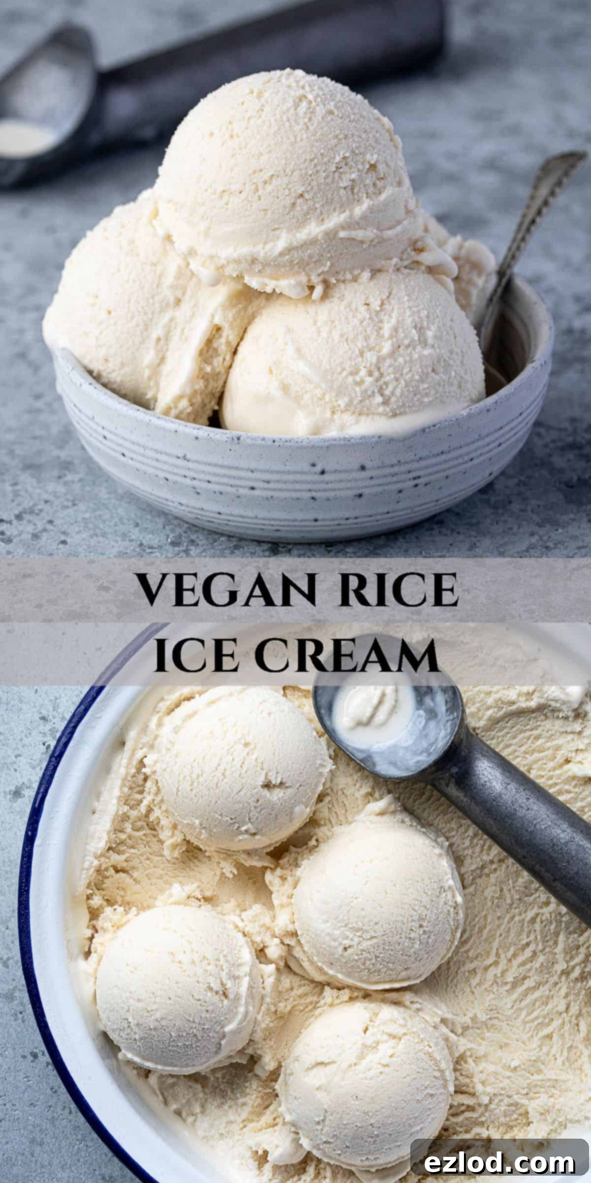 A collage of images showcasing the vegan rice ice cream, perfect for Pinterest.
