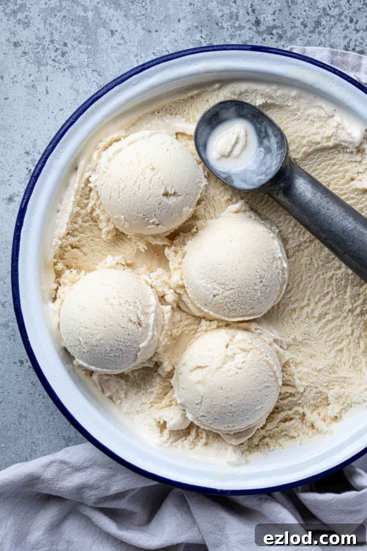Creamy Vegan Rice Ice Cream 3 Vegan rice ice cream in a dish with an ice cream scoop.