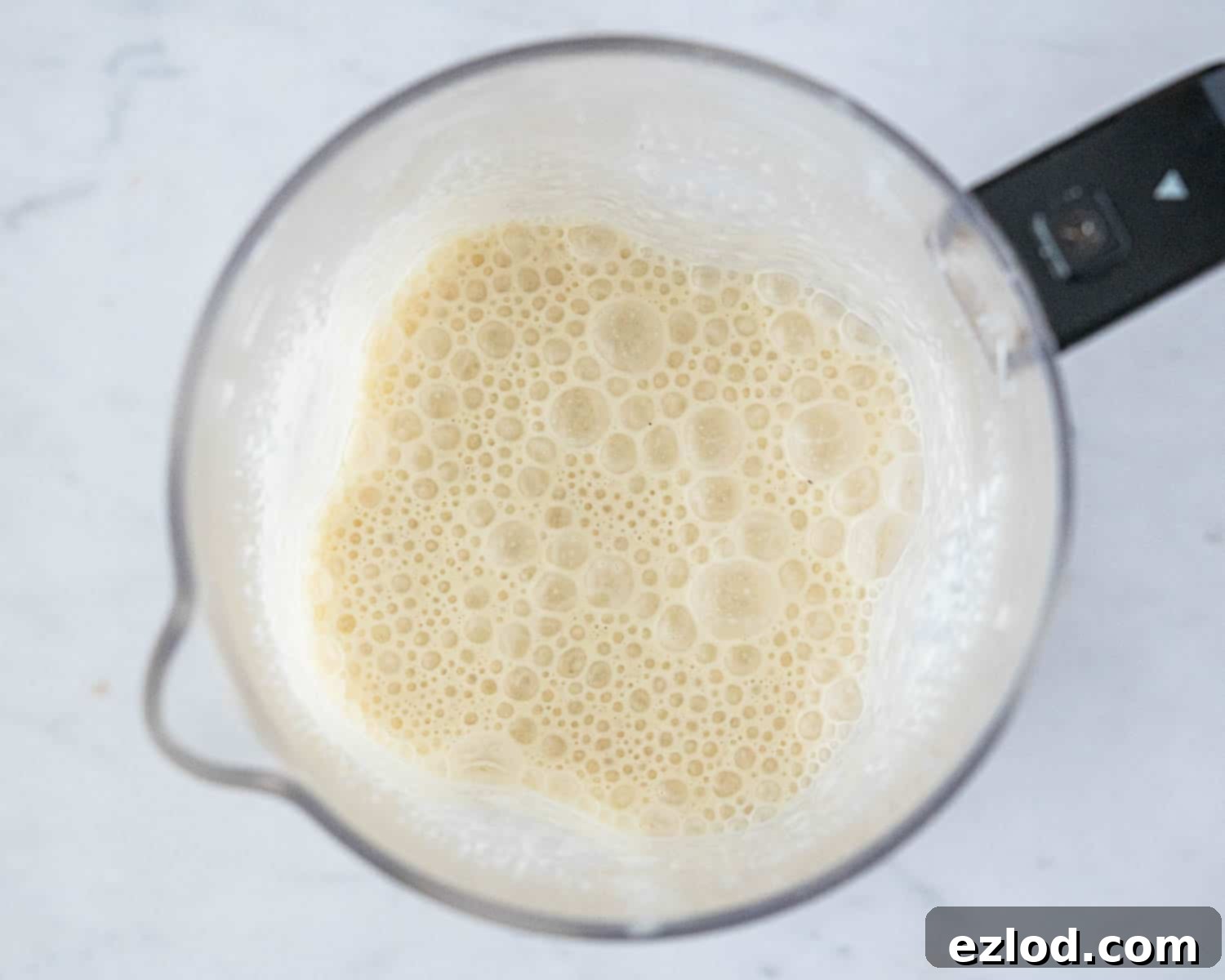 Step 3: The creamy ice cream base, freshly blended to a smooth consistency in a blender.