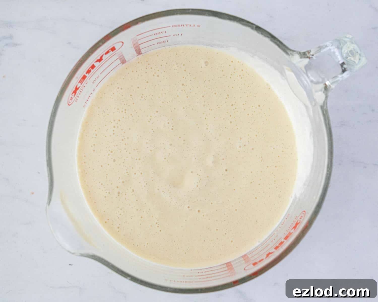 Step 4: The smooth, chilled vegan ice cream base in a bowl, covered and ready for churning.