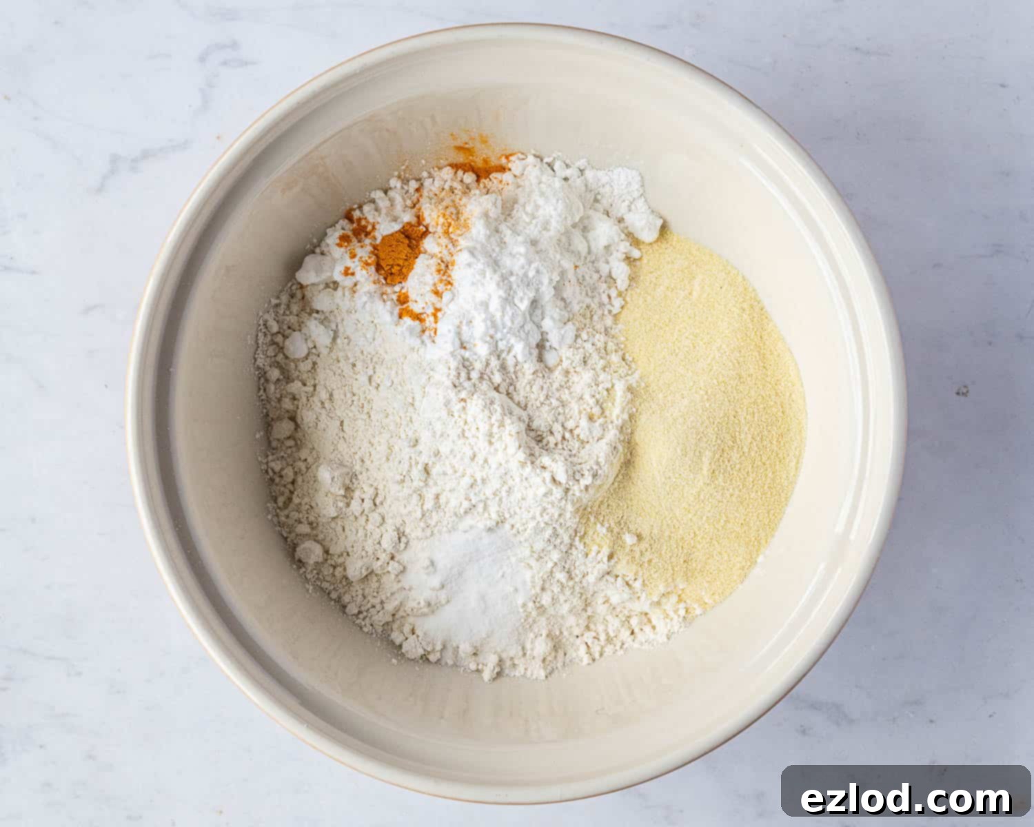 Step 1, the dry ingredients in a bowl.