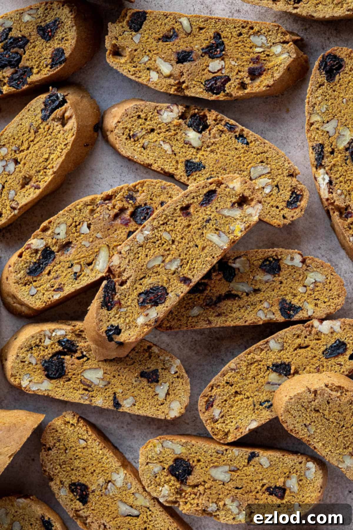 A charming pile of vegan pumpkin biscotti, ready to be enjoyed or shared.